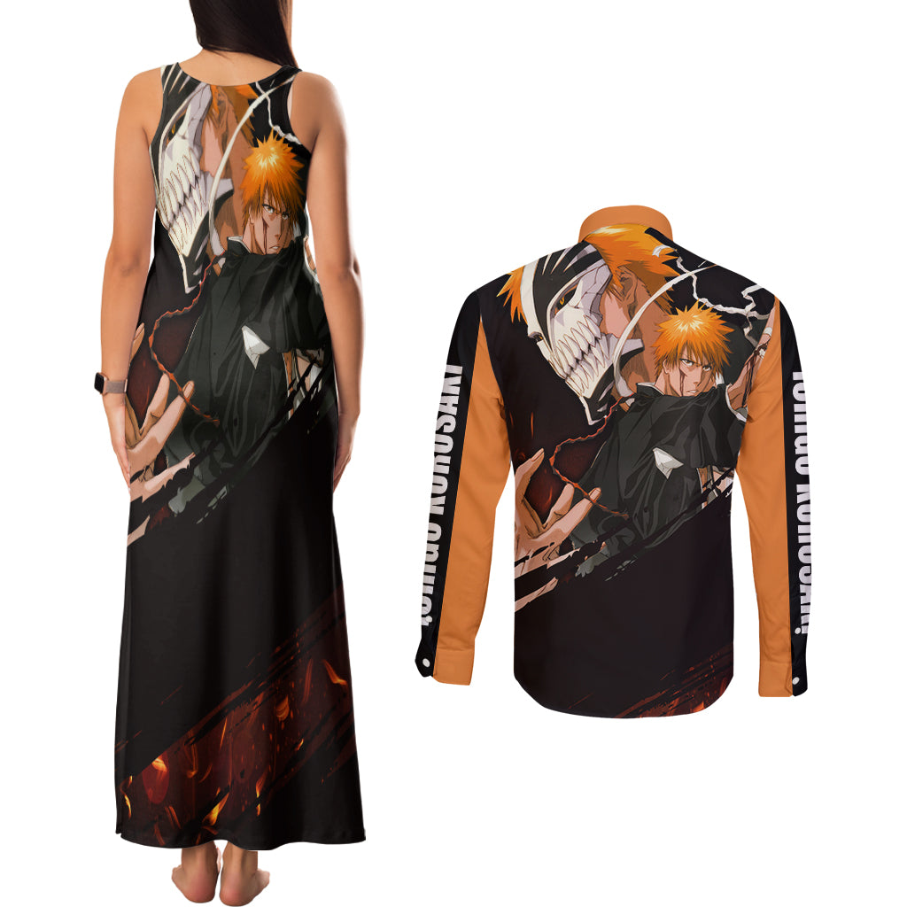 Ichigo Kurosaki Couples Matching Tank Maxi Dress and Long Sleeve Button Shirt