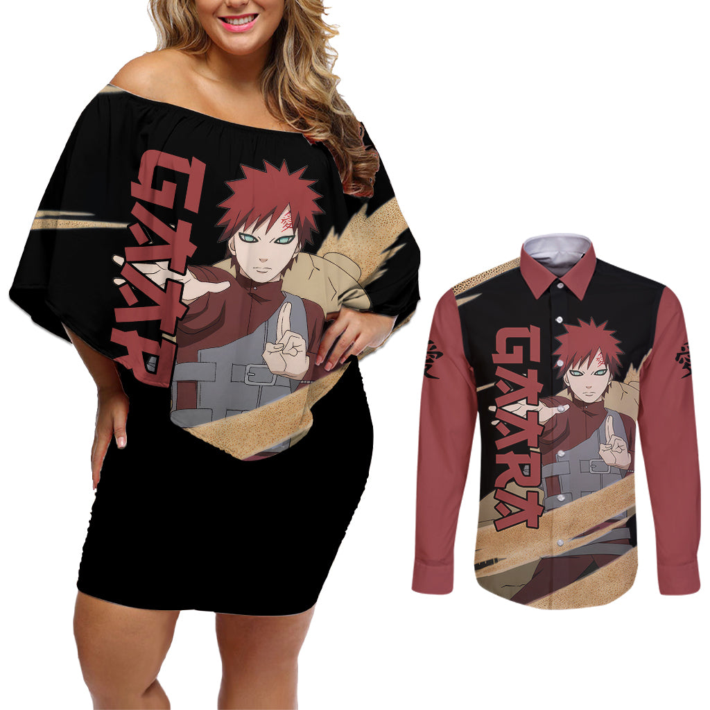 Gaara Couples Matching Off Shoulder Short Dress and Long Sleeve Button Shirt
