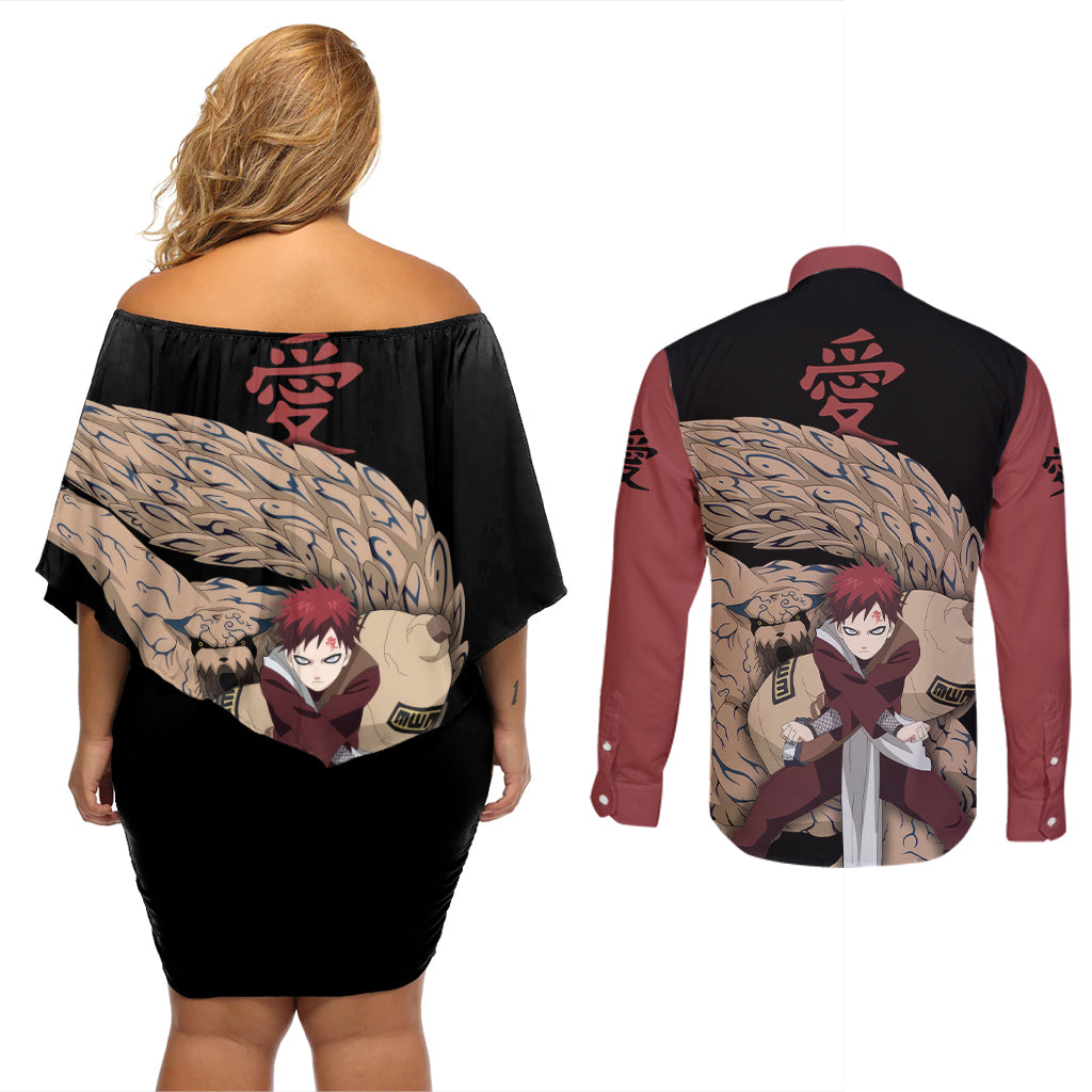Gaara Couples Matching Off Shoulder Short Dress and Long Sleeve Button Shirt