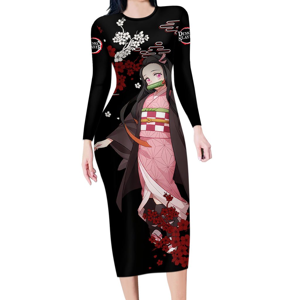 Nezuko Kamado Hoodie Demon Slayer Long Sleeve Bodycon Dress