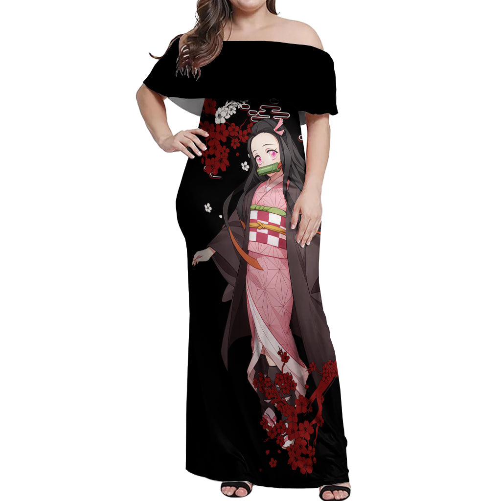 Nezuko Kamado Hoodie Demon Slayer Off Shoulder Maxi Dress