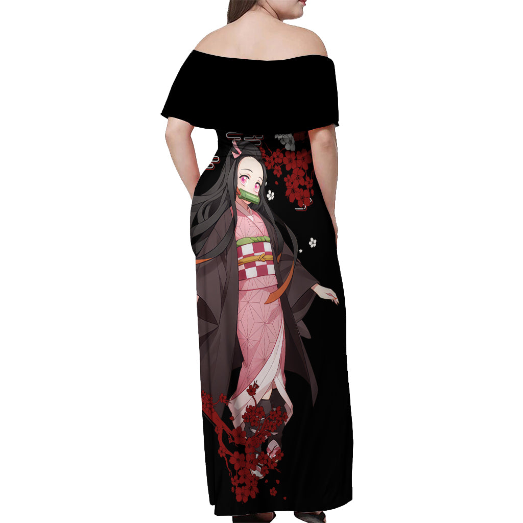 Nezuko Kamado Hoodie Demon Slayer Off Shoulder Maxi Dress