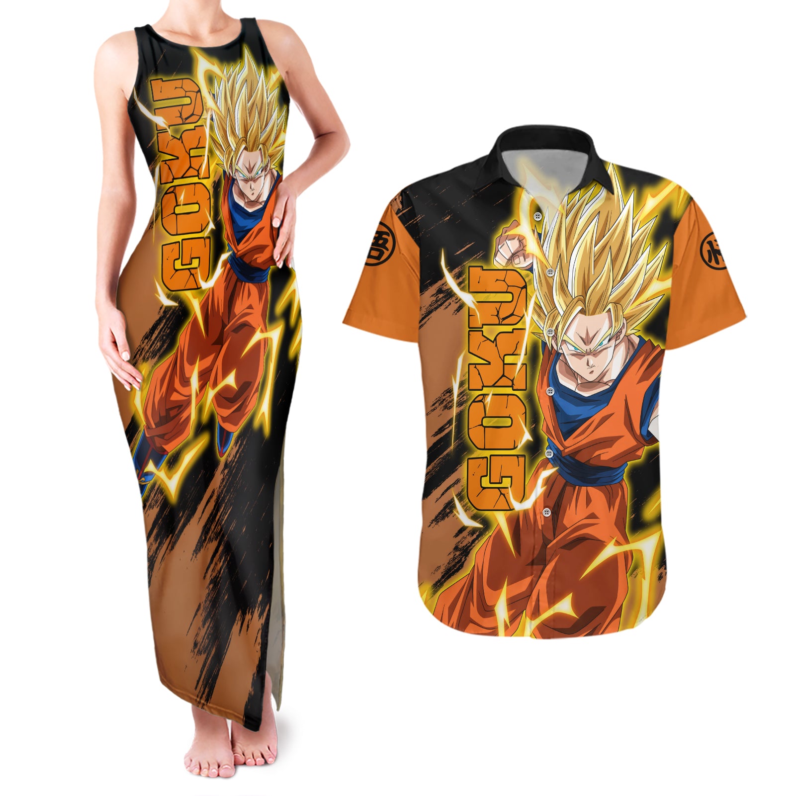 Goku Super Saiyan - Dragon Ball Couples Matching Tank Maxi Dress and Hawaiian Shirt
