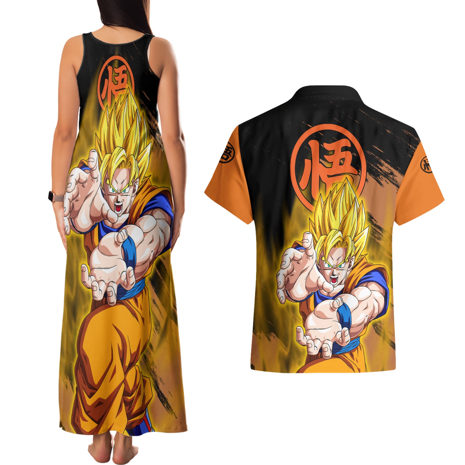 Goku Super Saiyan - Dragon Ball Couples Matching Tank Maxi Dress and Hawaiian Shirt