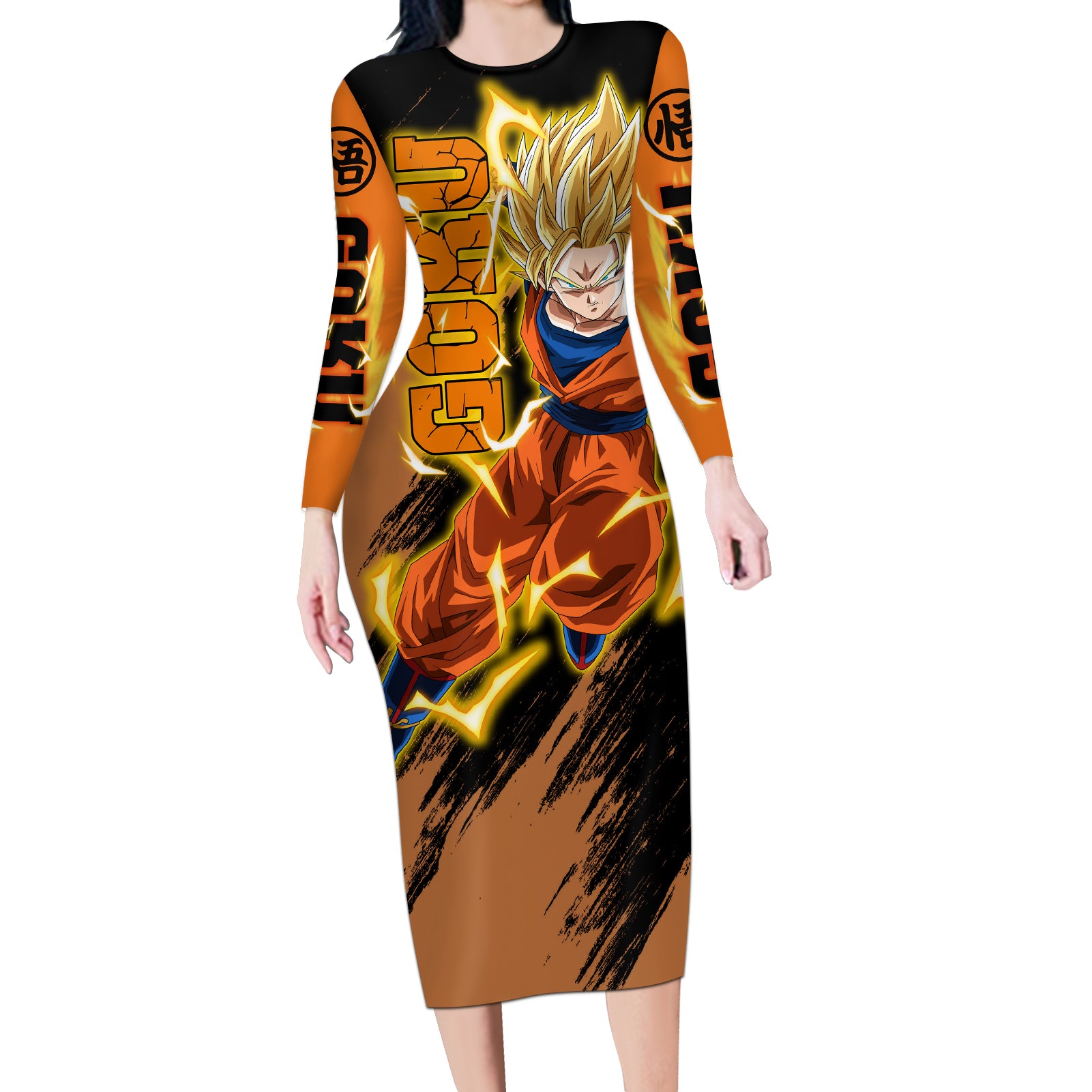 Goku Super Saiyan - Dragon Ball Long Sleeve Bodycon Dress