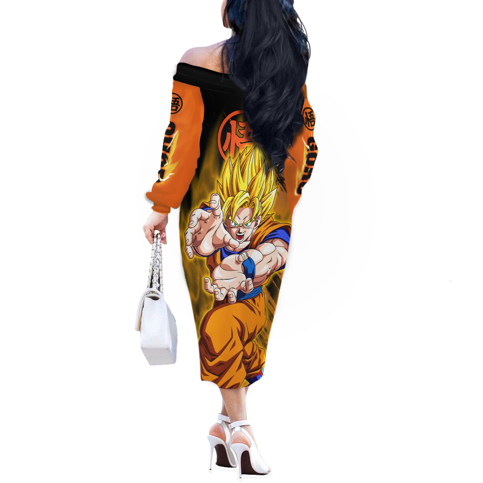 Goku Super Saiyan - Dragon Ball Off The Shoulder Long Sleeve Dress