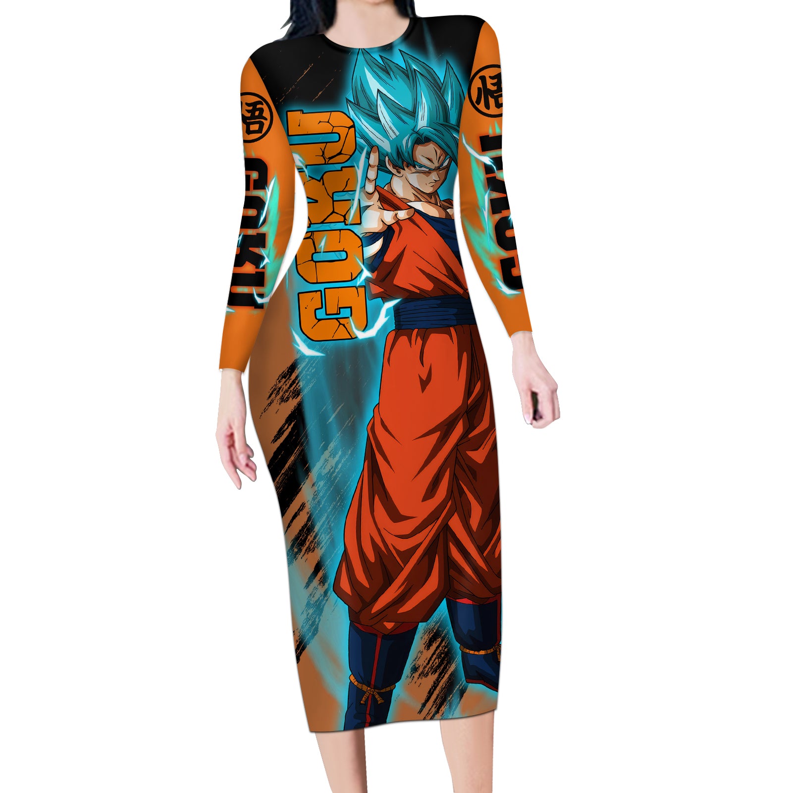 Goku Blue Anime - Dragon Ball Long Sleeve Bodycon Dress