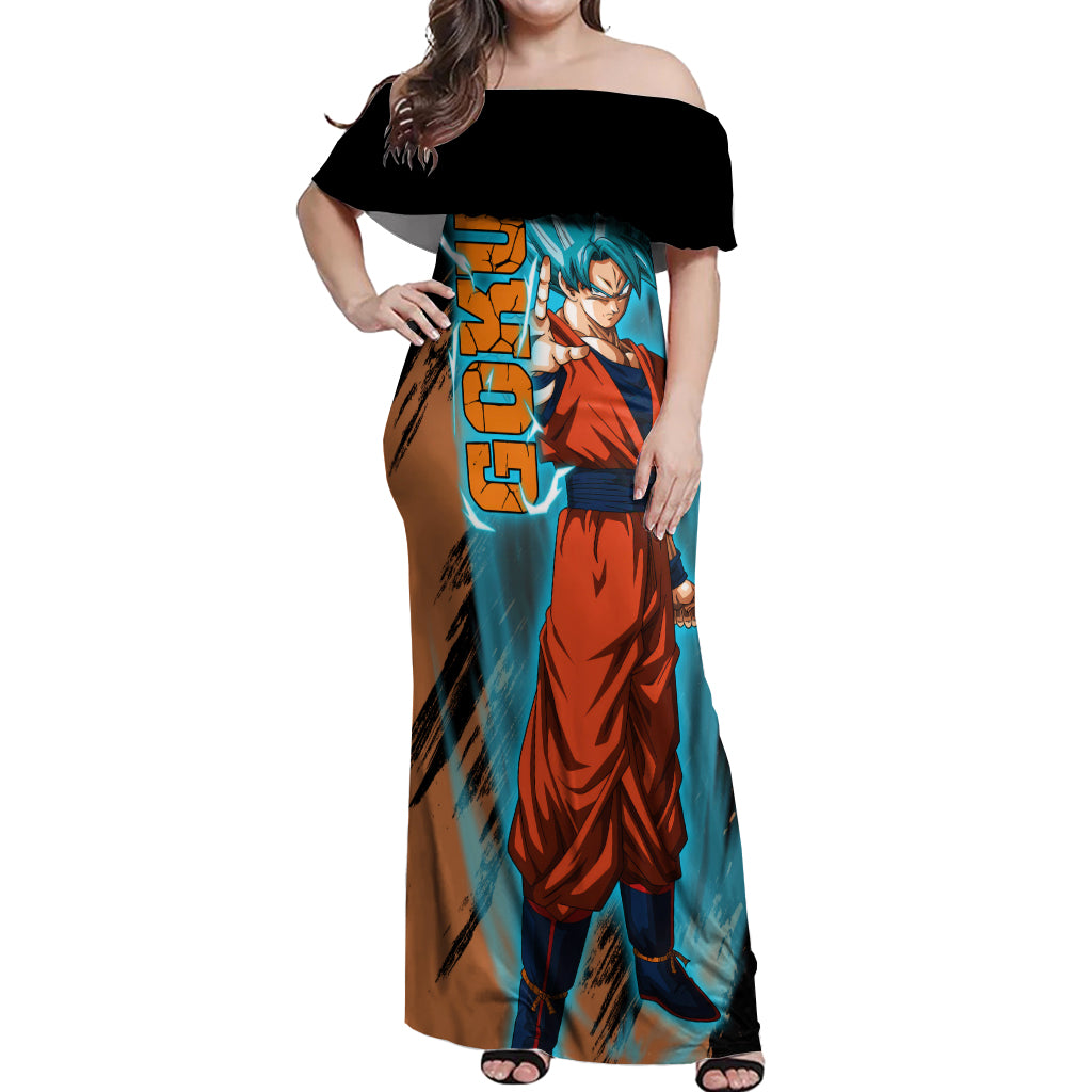 Goku Blue Anime - Dragon Ball Off Shoulder Maxi Dress