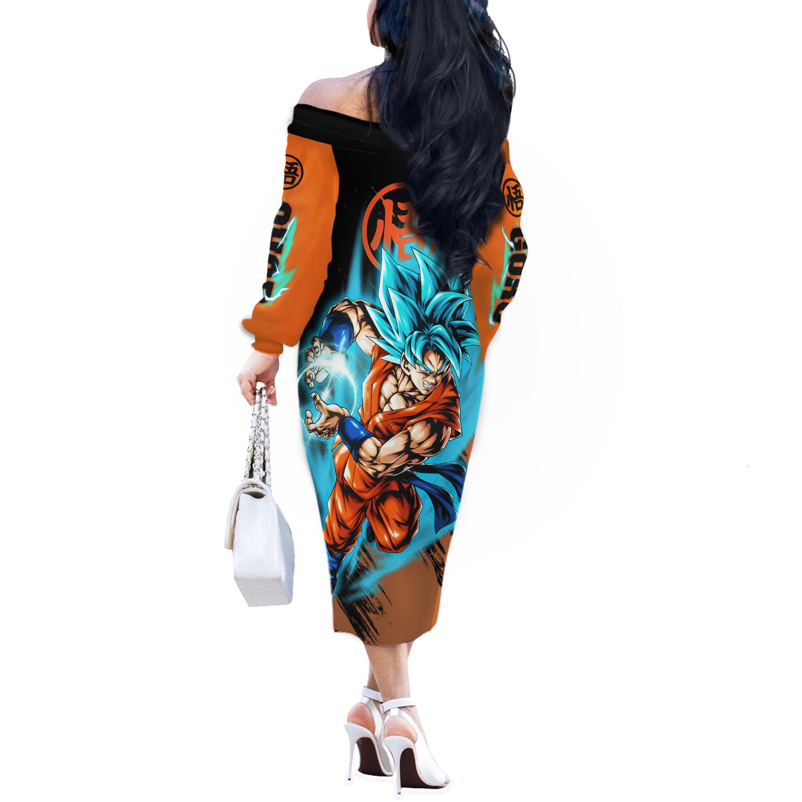 Goku Blue Anime - Dragon Ball Off The Shoulder Long Sleeve Dress