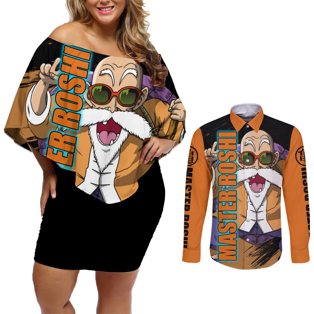 Master Roshi - Dragon Ball Couples Matching Off Shoulder Short Dress and Long Sleeve Button Shirt