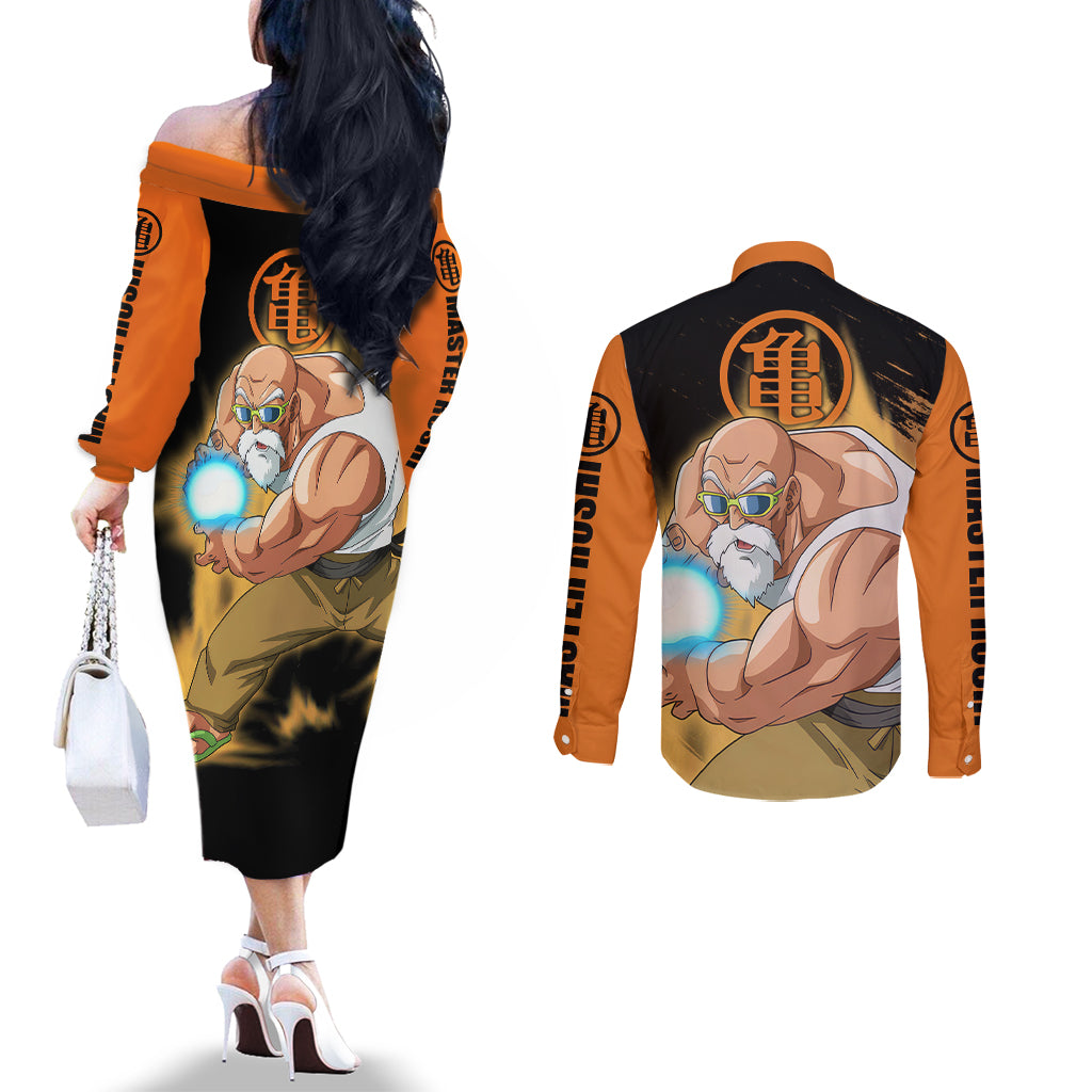 Master Roshi - Dragon Ball Couples Matching Off The Shoulder Long Sleeve Dress and Long Sleeve Button Shirt