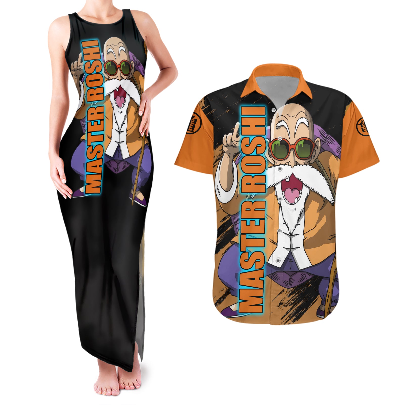 Master Roshi - Dragon Ball Couples Matching Tank Maxi Dress and Hawaiian Shirt