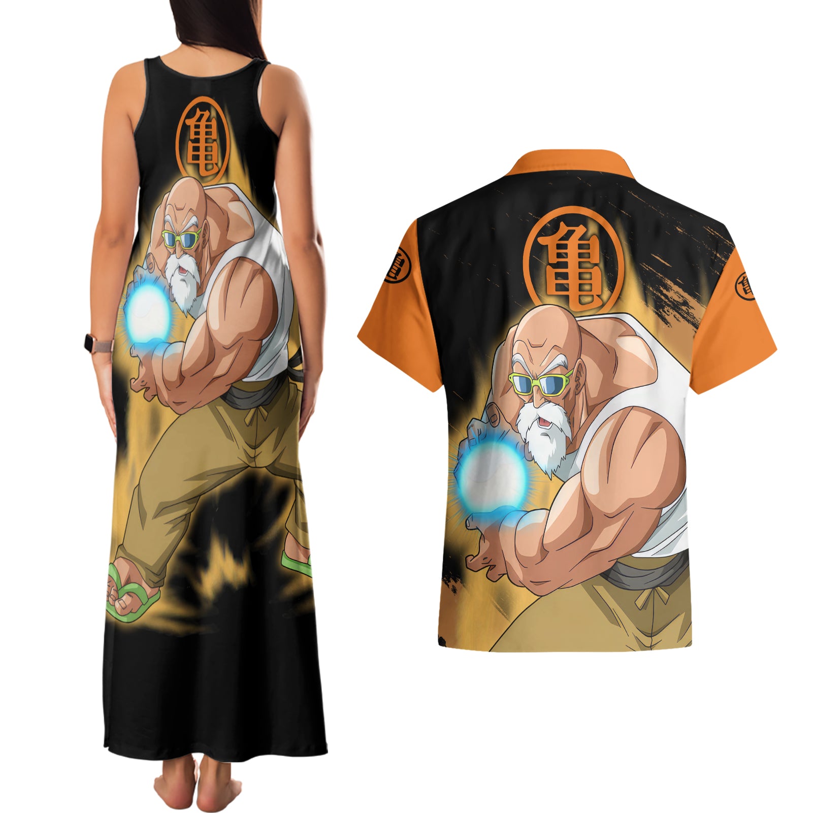 Master Roshi - Dragon Ball Couples Matching Tank Maxi Dress and Hawaiian Shirt