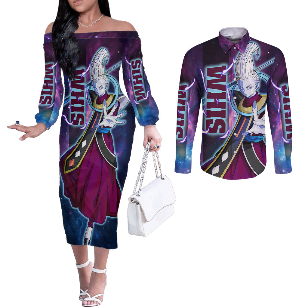 Whis - Dragon Ball Couples Matching Off The Shoulder Long Sleeve Dress and Long Sleeve Button Shirt