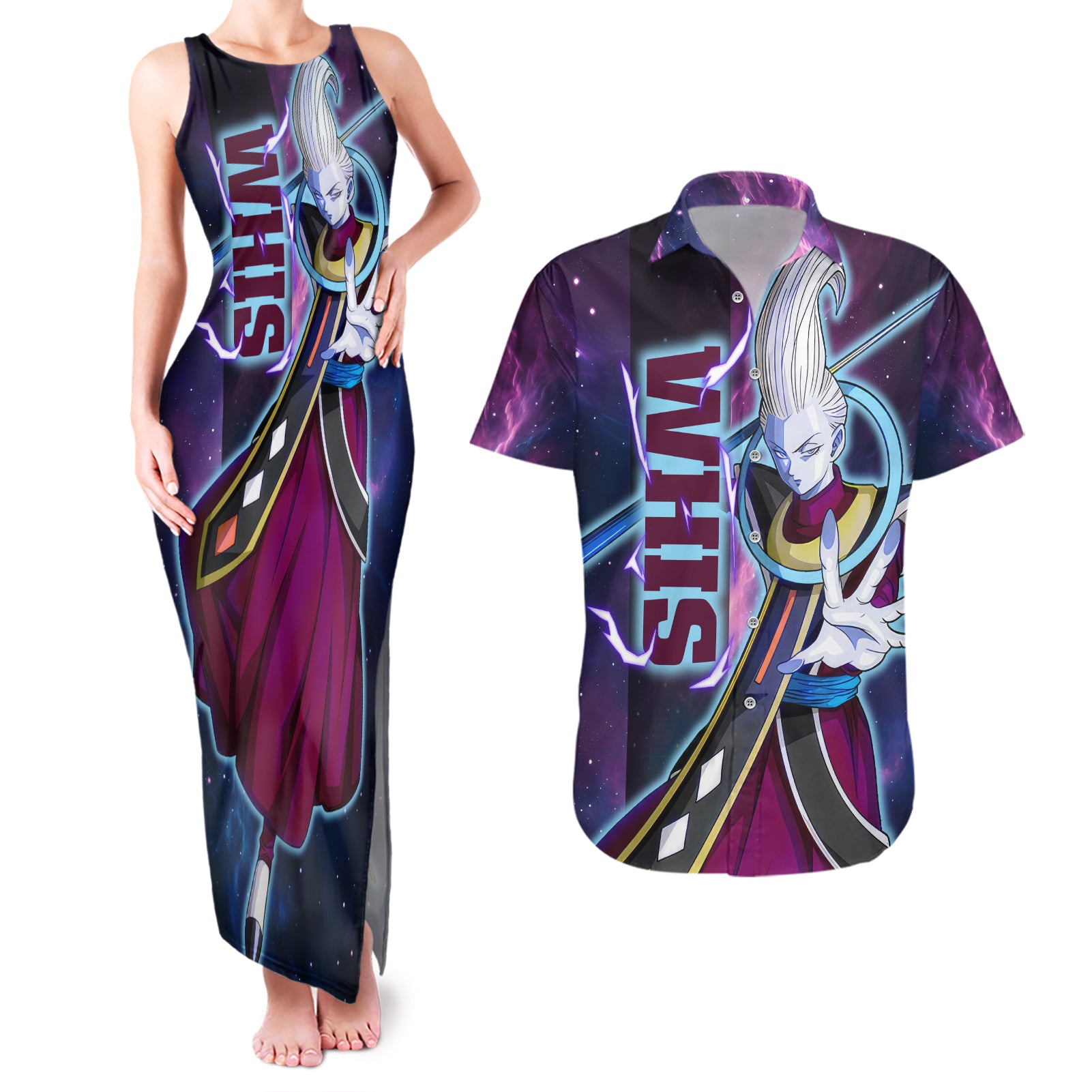 Whis - Dragon Ball Couples Matching Tank Maxi Dress and Hawaiian Shirt