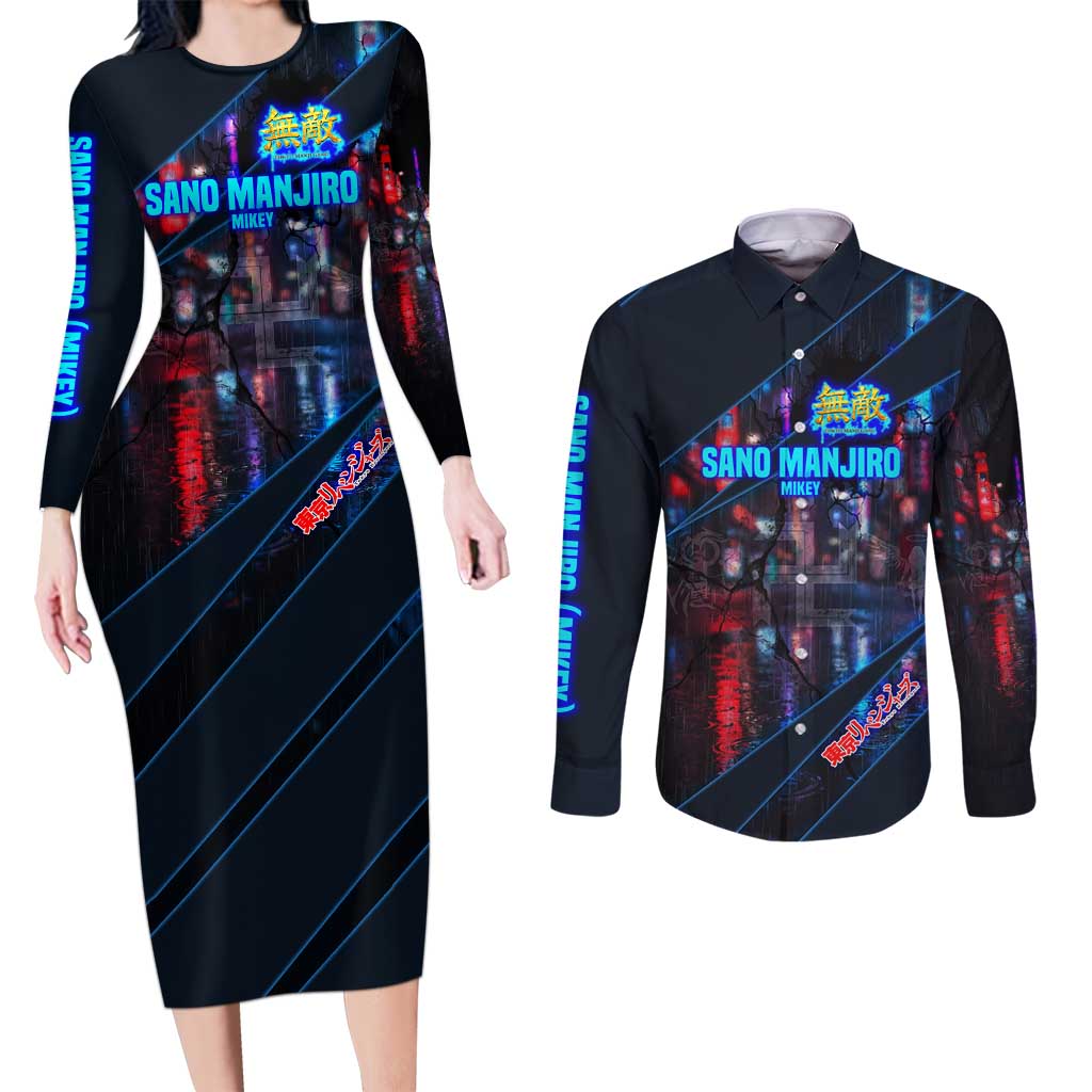 Sano Manjiro Mikey Couples Matching Long Sleeve Bodycon Dress and Long Sleeve Button Shirt Neon Tokyo Gang Aesthetic Style