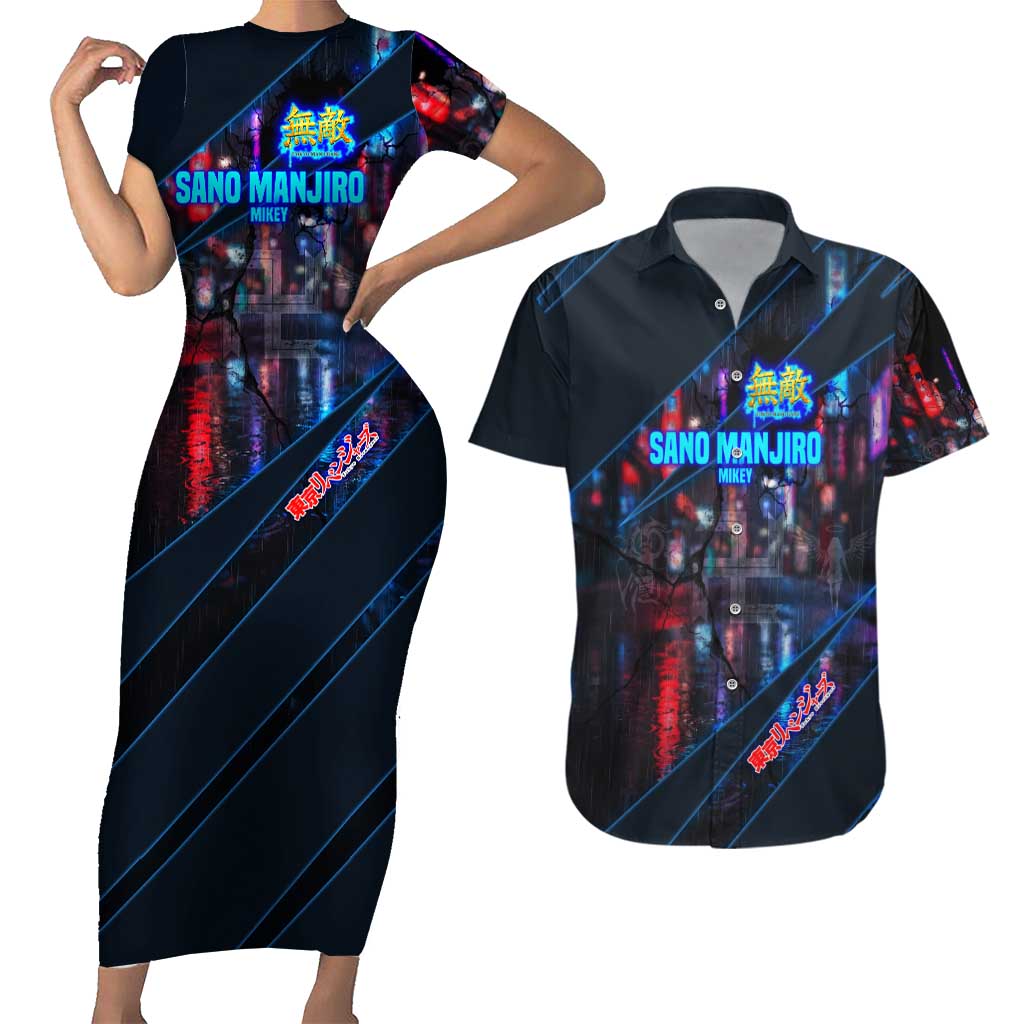 Sano Manjiro Mikey Couples Matching Short Sleeve Bodycon Dress and Hawaiian Shirt Neon Tokyo Gang Aesthetic Style