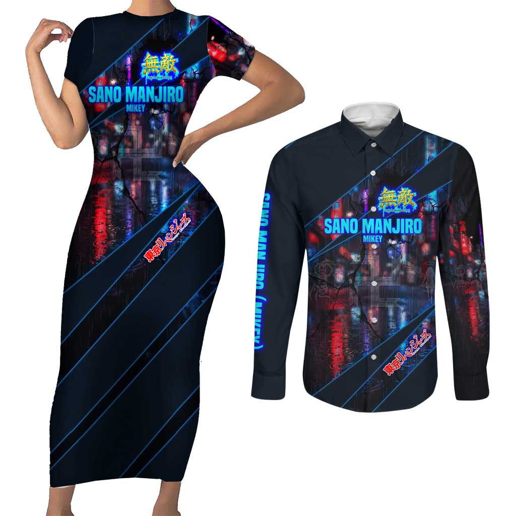 Sano Manjiro Mikey Couples Matching Short Sleeve Bodycon Dress and Long Sleeve Button Shirt Neon Tokyo Gang Aesthetic Style