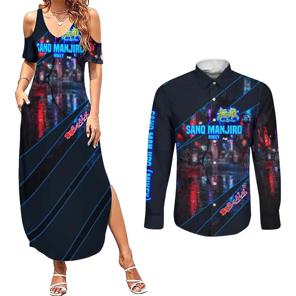 Sano Manjiro Mikey Couples Matching Summer Maxi Dress and Long Sleeve Button Shirt Neon Tokyo Gang Aesthetic Style