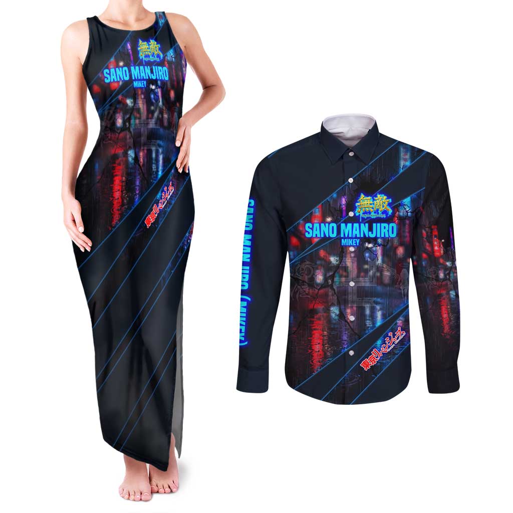 Sano Manjiro Mikey Couples Matching Tank Maxi Dress and Long Sleeve Button Shirt Neon Tokyo Gang Aesthetic Style