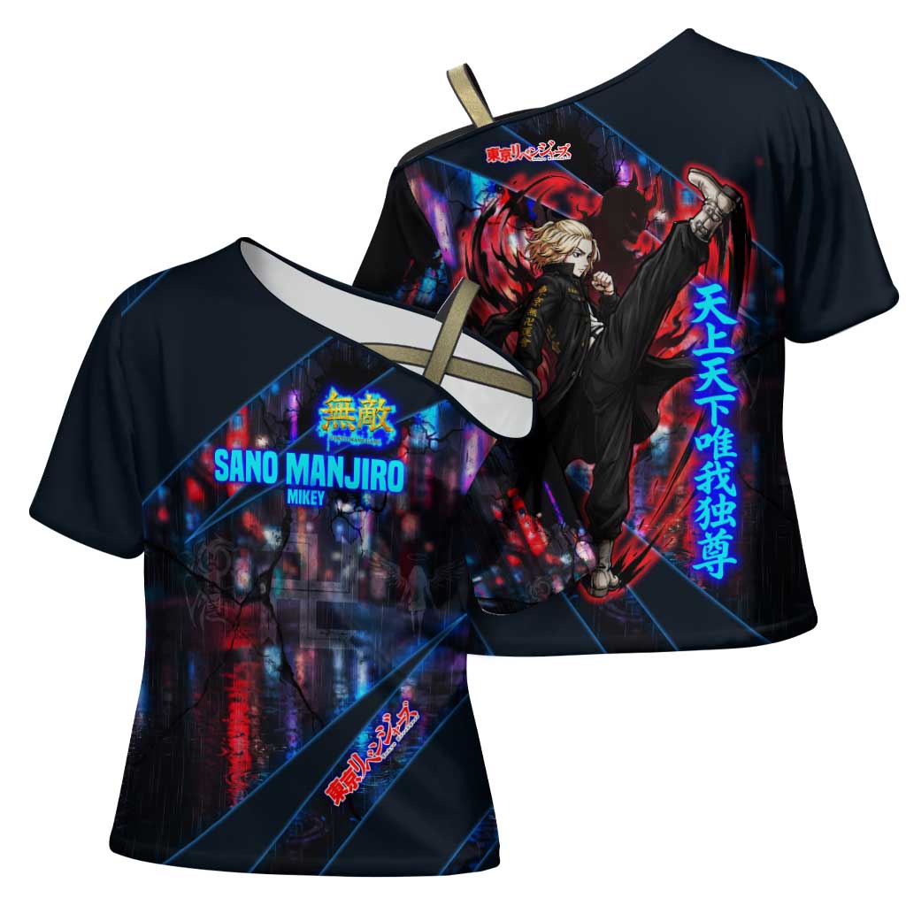 Sano Manjiro Mikey Cross Shoulder Shirt Neon Tokyo Gang Aesthetic Style