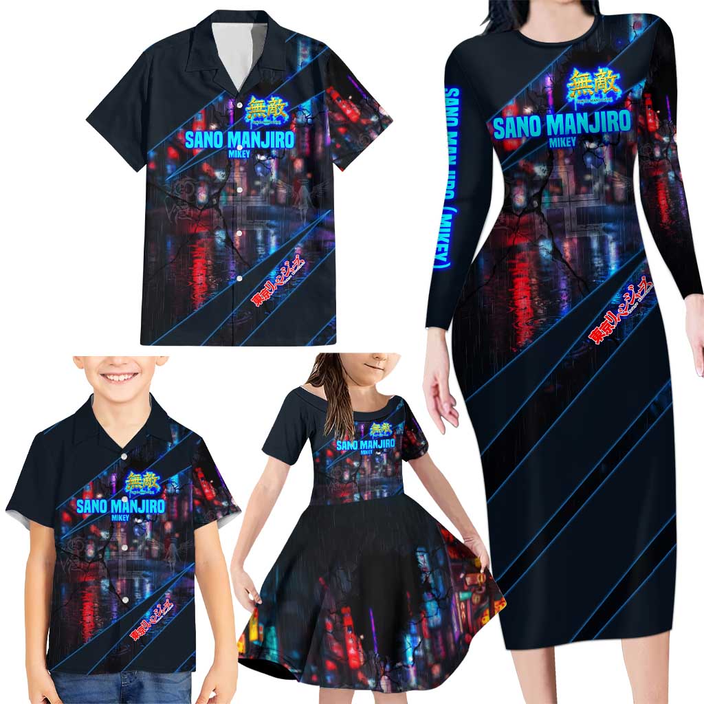 Sano Manjiro Mikey Family Matching Long Sleeve Bodycon Dress and Hawaiian Shirt Neon Tokyo Gang Aesthetic Style