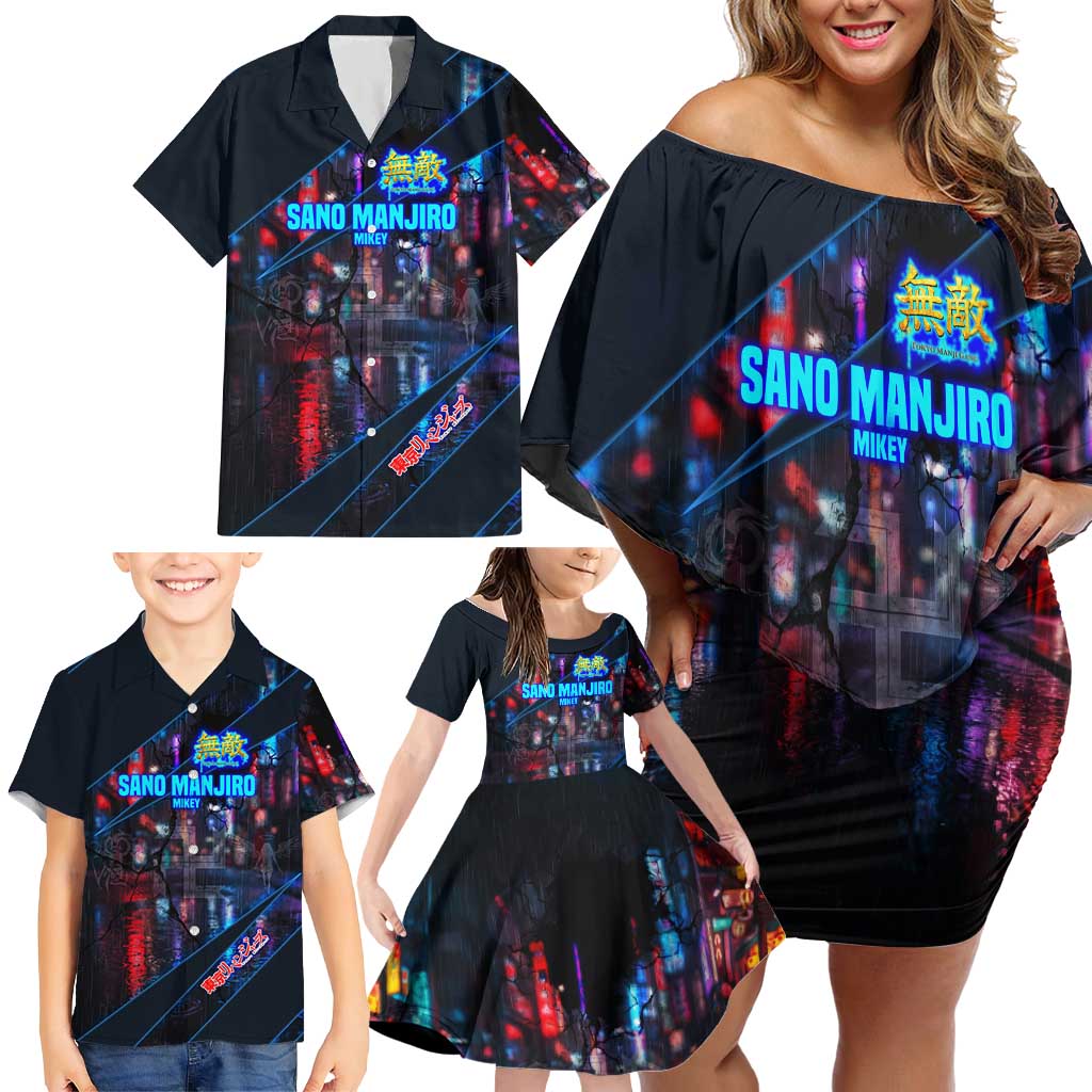 Sano Manjiro Mikey Family Matching Off Shoulder Short Dress and Hawaiian Shirt Neon Tokyo Gang Aesthetic Style