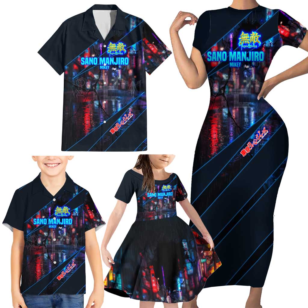 Sano Manjiro Mikey Family Matching Short Sleeve Bodycon Dress and Hawaiian Shirt Neon Tokyo Gang Aesthetic Style