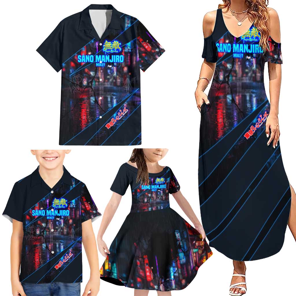 Sano Manjiro Mikey Family Matching Summer Maxi Dress and Hawaiian Shirt Neon Tokyo Gang Aesthetic Style