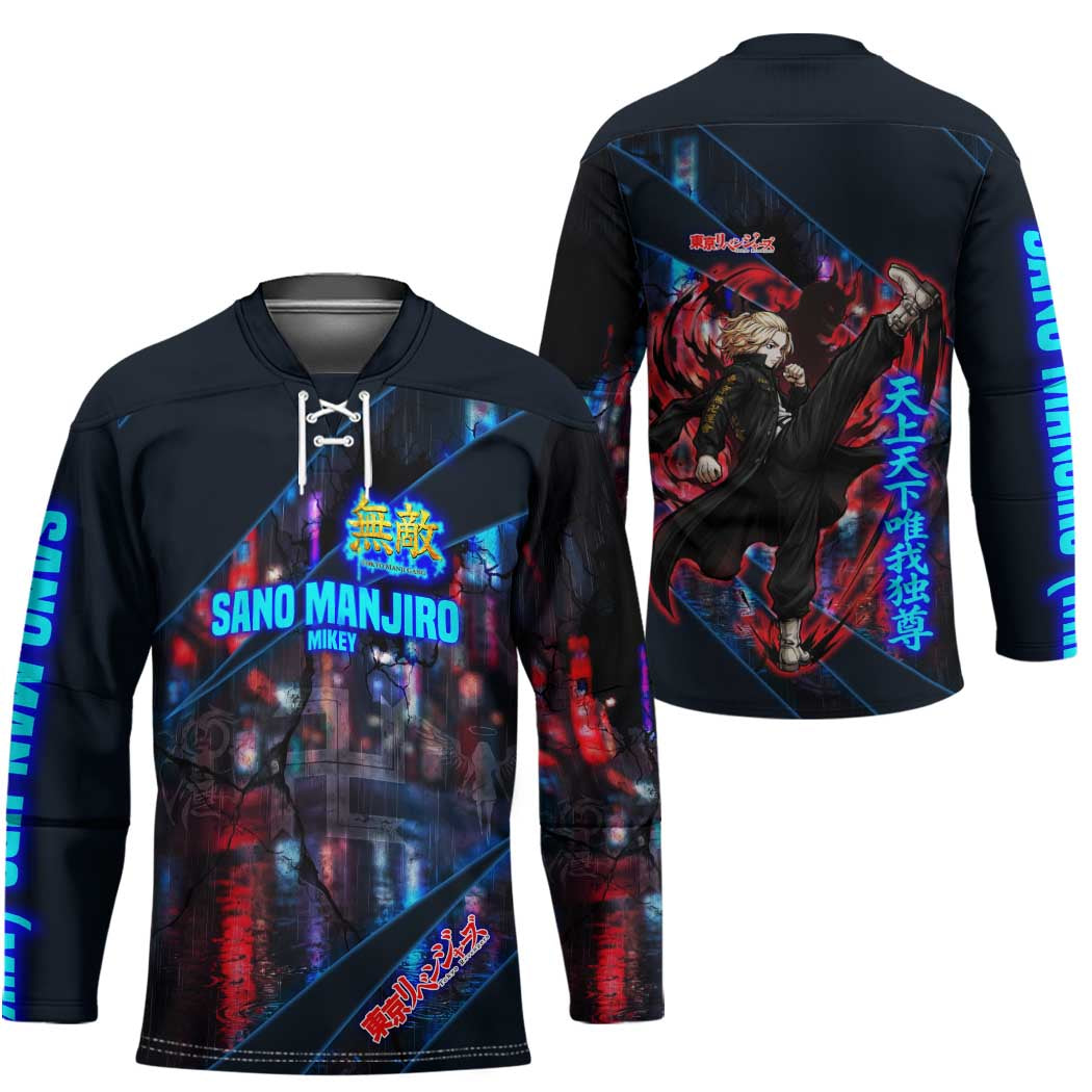 Sano Manjiro Mikey Hockey Jersey Neon Tokyo Gang Aesthetic Style