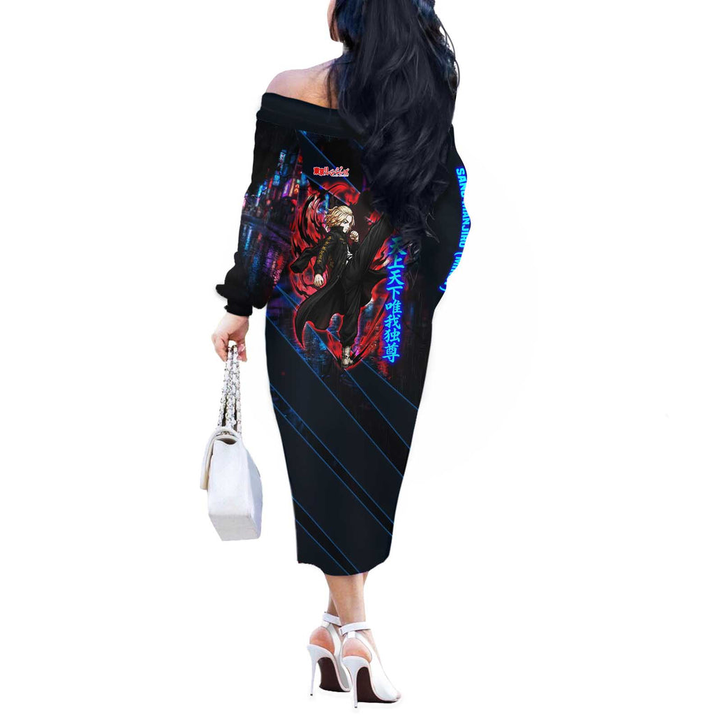 Sano Manjiro Mikey Off The Shoulder Long Sleeve Dress Neon Tokyo Gang Aesthetic Style