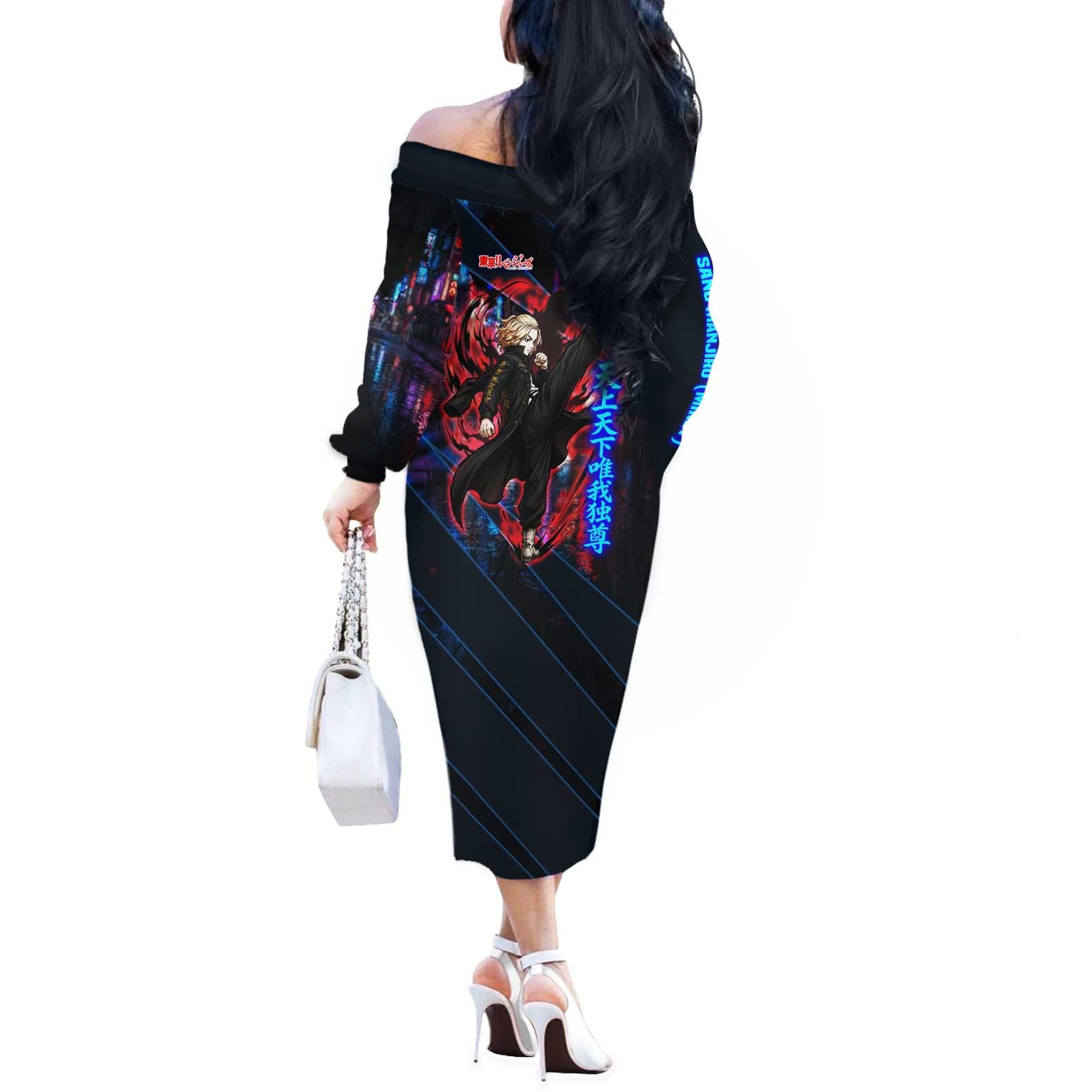 Sano Manjiro Mikey Off The Shoulder Long Sleeve Dress Neon Tokyo Gang Aesthetic Style