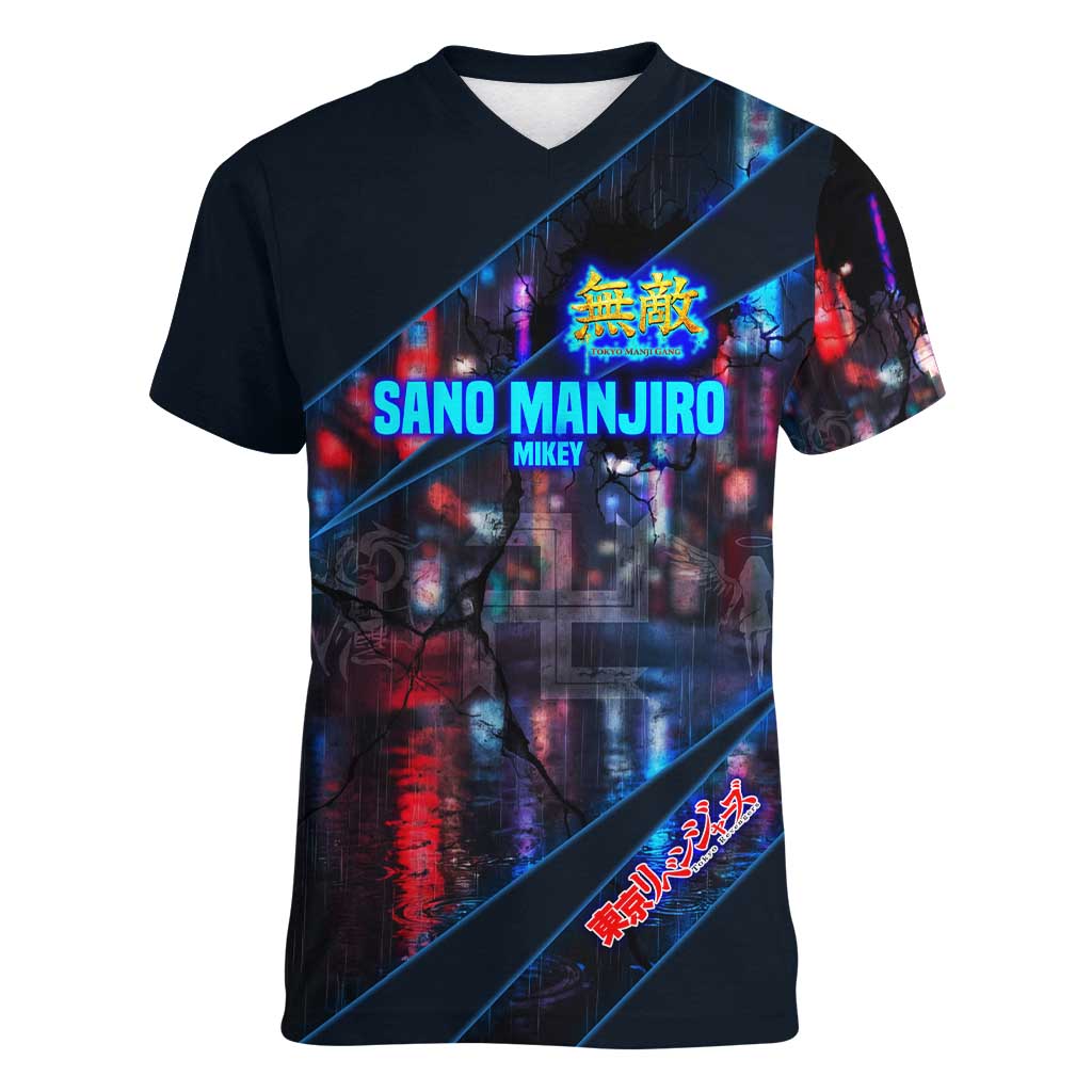 Sano Manjiro Mikey Women V-Neck T-Shirt Neon Tokyo Gang Aesthetic Style