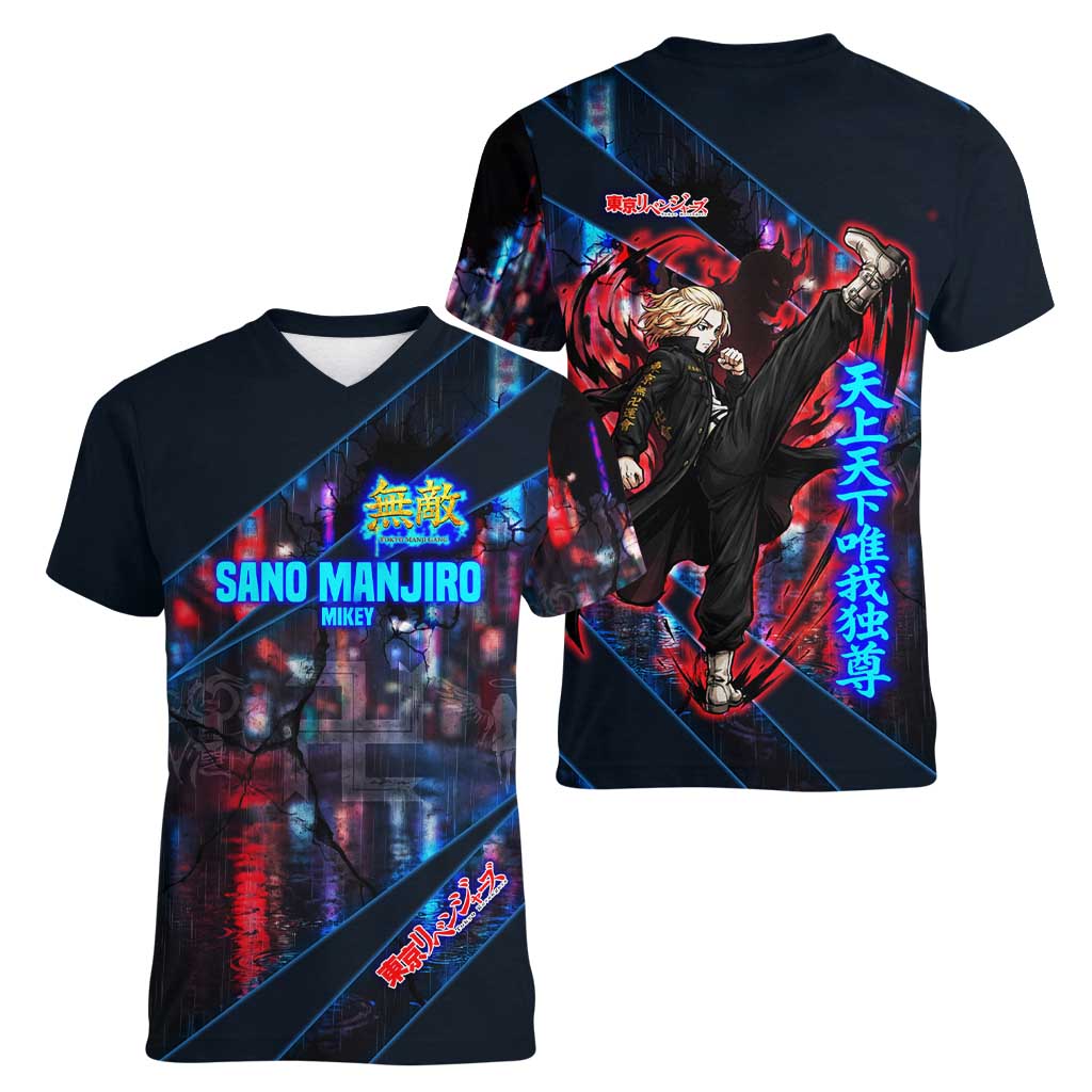 Sano Manjiro Mikey Women V-Neck T-Shirt Neon Tokyo Gang Aesthetic Style