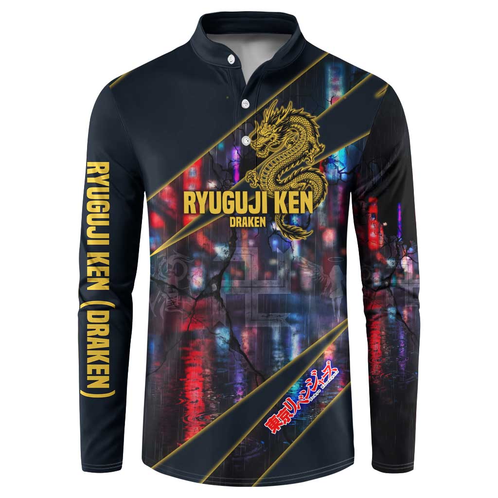 Ryuguji Ken Draken Button Sweatshirt Neon Dragon Yakuza Art Style