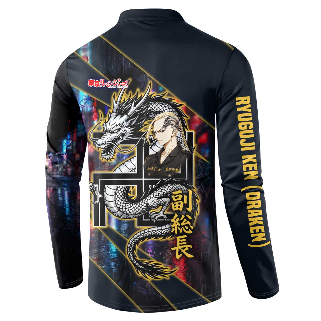 Ryuguji Ken Draken Button Sweatshirt Neon Dragon Yakuza Art Style
