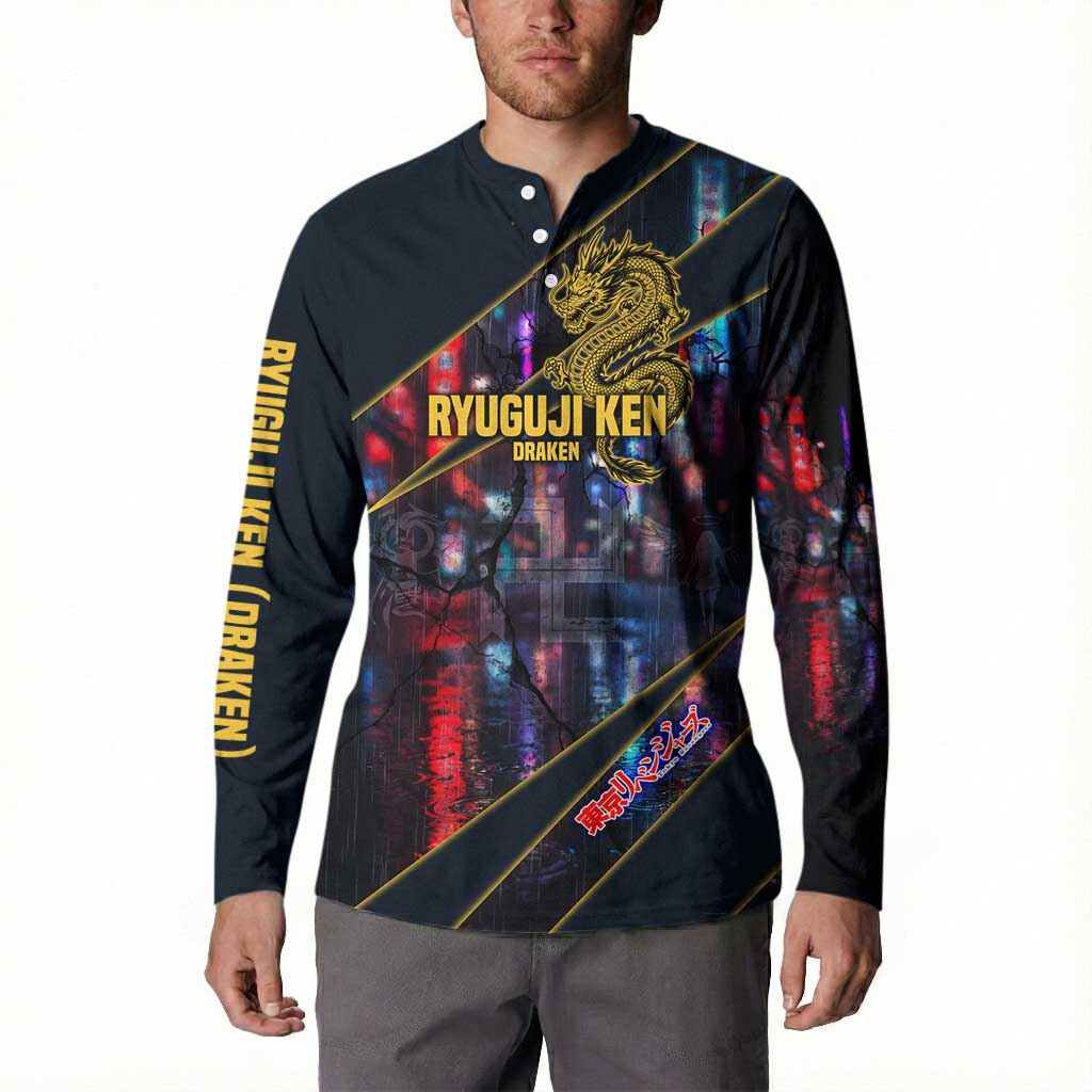 Ryuguji Ken Draken Button Sweatshirt Neon Dragon Yakuza Art Style