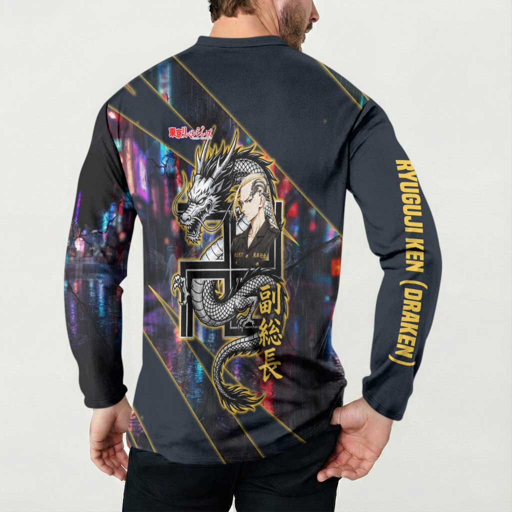 Ryuguji Ken Draken Button Sweatshirt Neon Dragon Yakuza Art Style