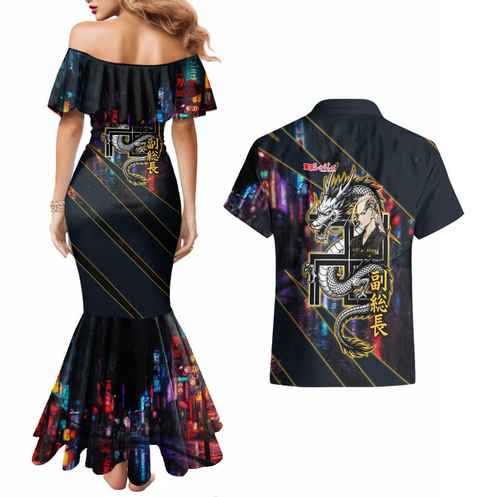 Ryuguji Ken Draken Couples Matching Mermaid Dress and Hawaiian Shirt Neon Dragon Yakuza Art Style