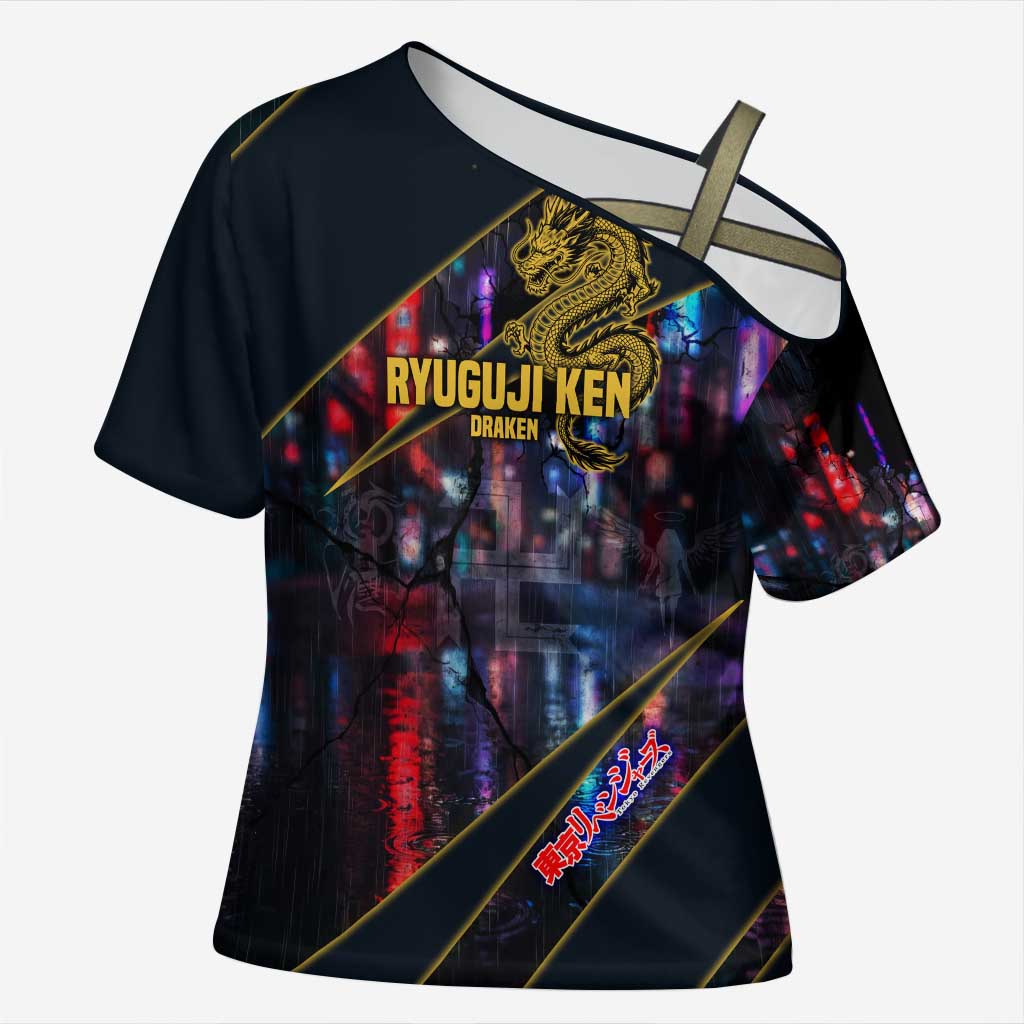 Ryuguji Ken Draken Cross Shoulder Shirt Neon Dragon Yakuza Art Style