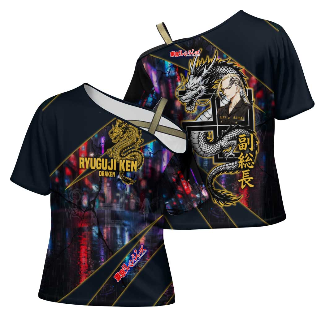 Ryuguji Ken Draken Cross Shoulder Shirt Neon Dragon Yakuza Art Style