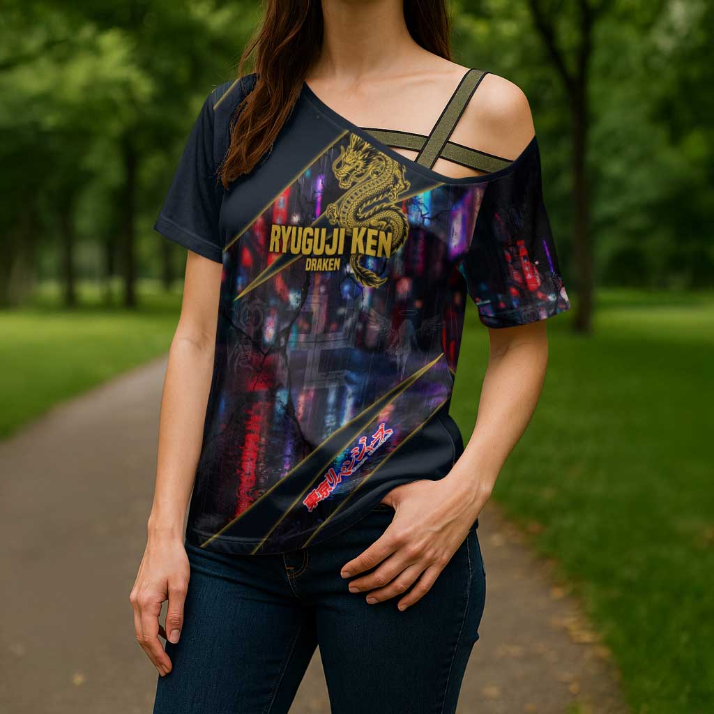 Ryuguji Ken Draken Cross Shoulder Shirt Neon Dragon Yakuza Art Style
