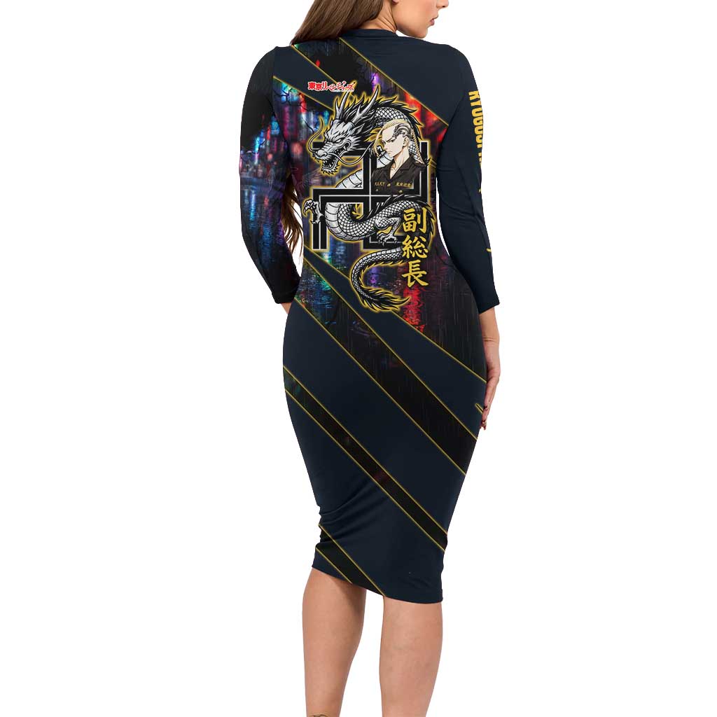 Ryuguji Ken Draken Family Matching Long Sleeve Bodycon Dress and Hawaiian Shirt Neon Dragon Yakuza Art Style
