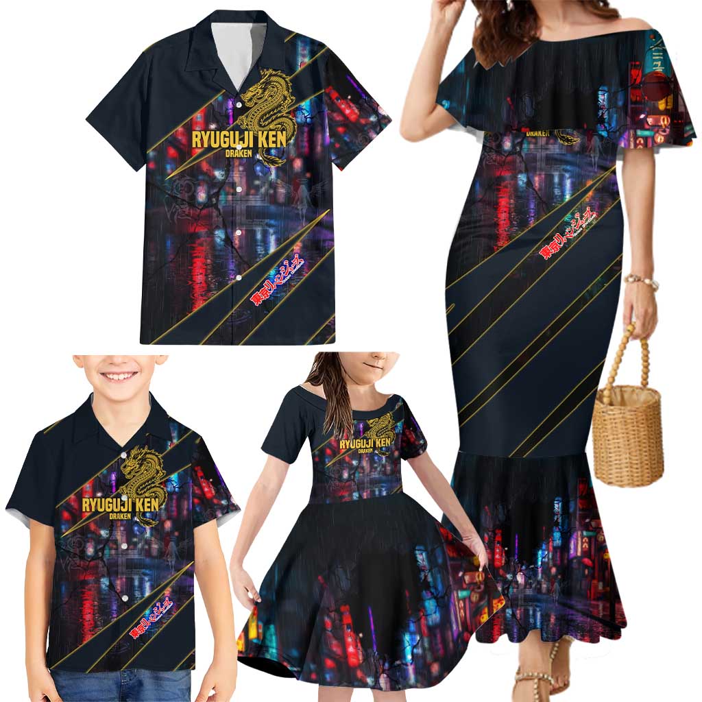 Ryuguji Ken Draken Family Matching Mermaid Dress and Hawaiian Shirt Neon Dragon Yakuza Art Style