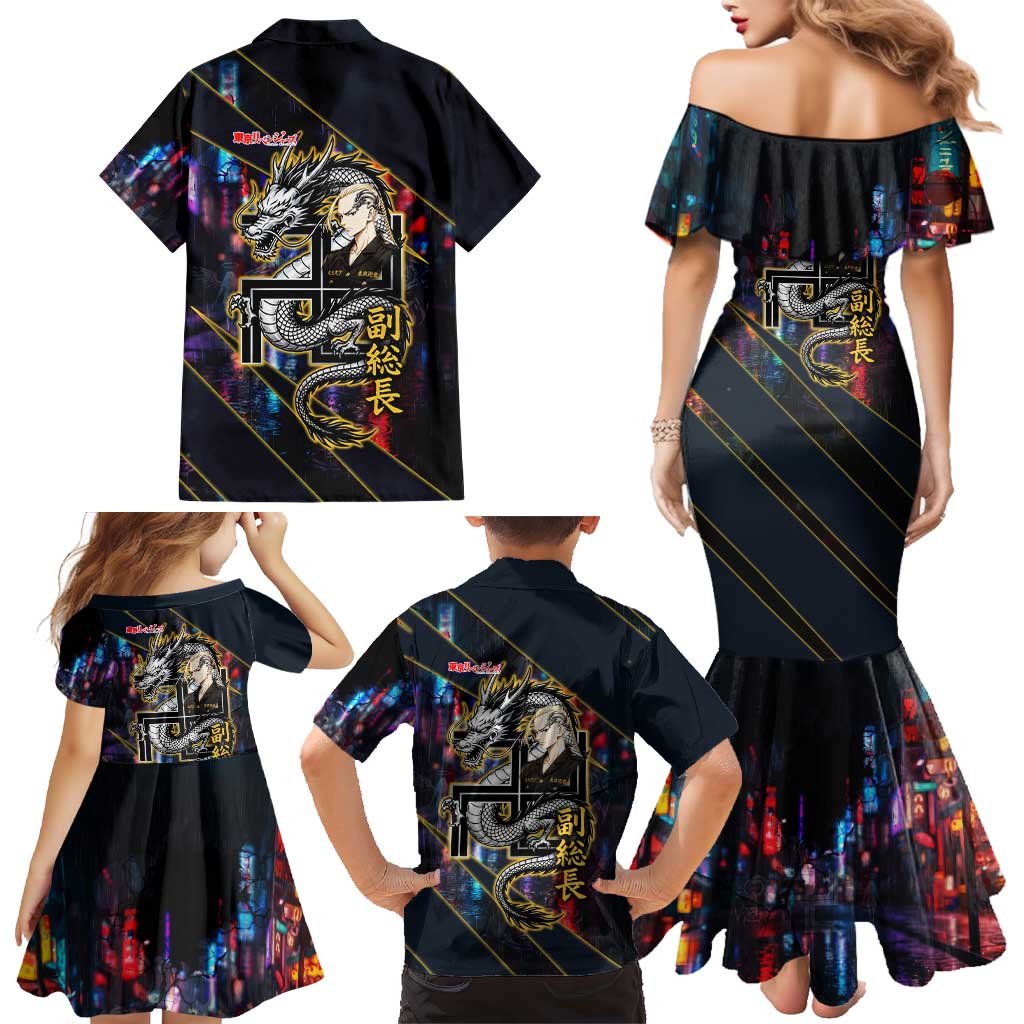 Ryuguji Ken Draken Family Matching Mermaid Dress and Hawaiian Shirt Neon Dragon Yakuza Art Style
