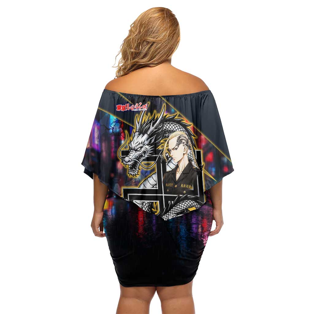 Ryuguji Ken Draken Family Matching Off Shoulder Short Dress and Hawaiian Shirt Neon Dragon Yakuza Art Style