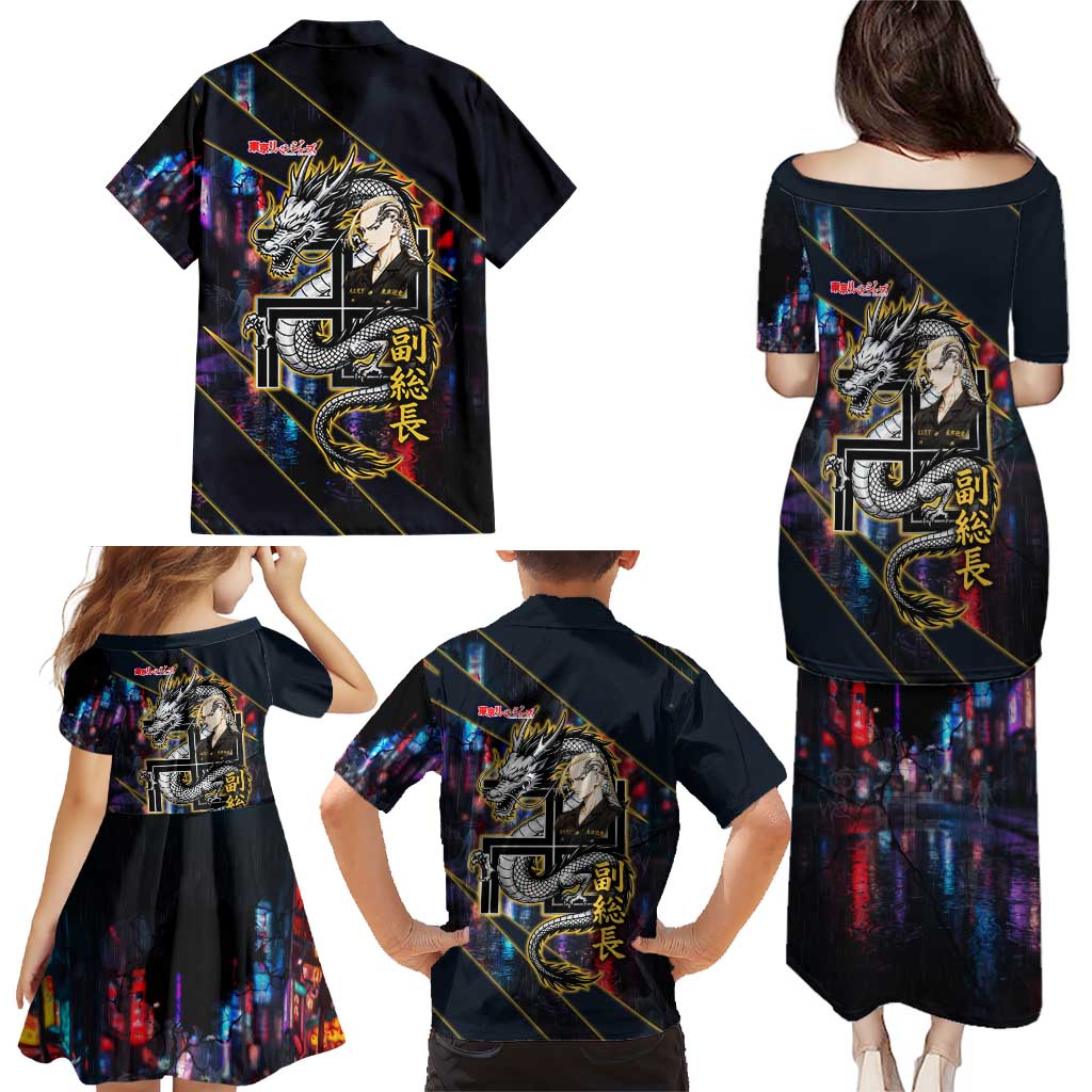 Ryuguji Ken Draken Family Matching Puletasi and Hawaiian Shirt Neon Dragon Yakuza Art Style