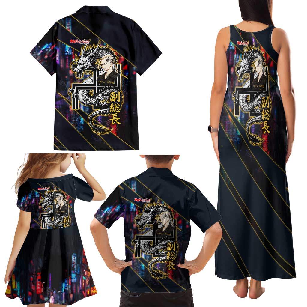 Ryuguji Ken Draken Family Matching Tank Maxi Dress and Hawaiian Shirt Neon Dragon Yakuza Art Style