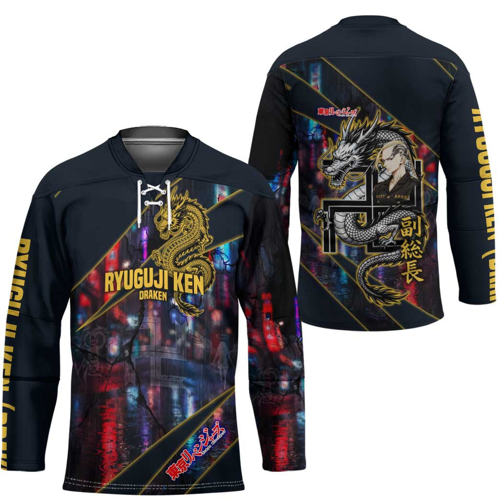 Ryuguji Ken Draken Hockey Jersey Neon Dragon Yakuza Art Style