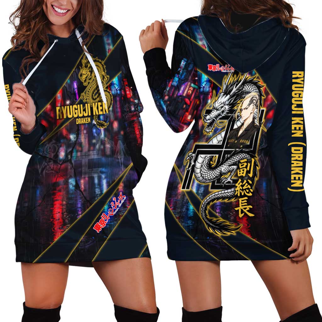 Ryuguji Ken Draken Hoodie Dress Neon Dragon Yakuza Art Style